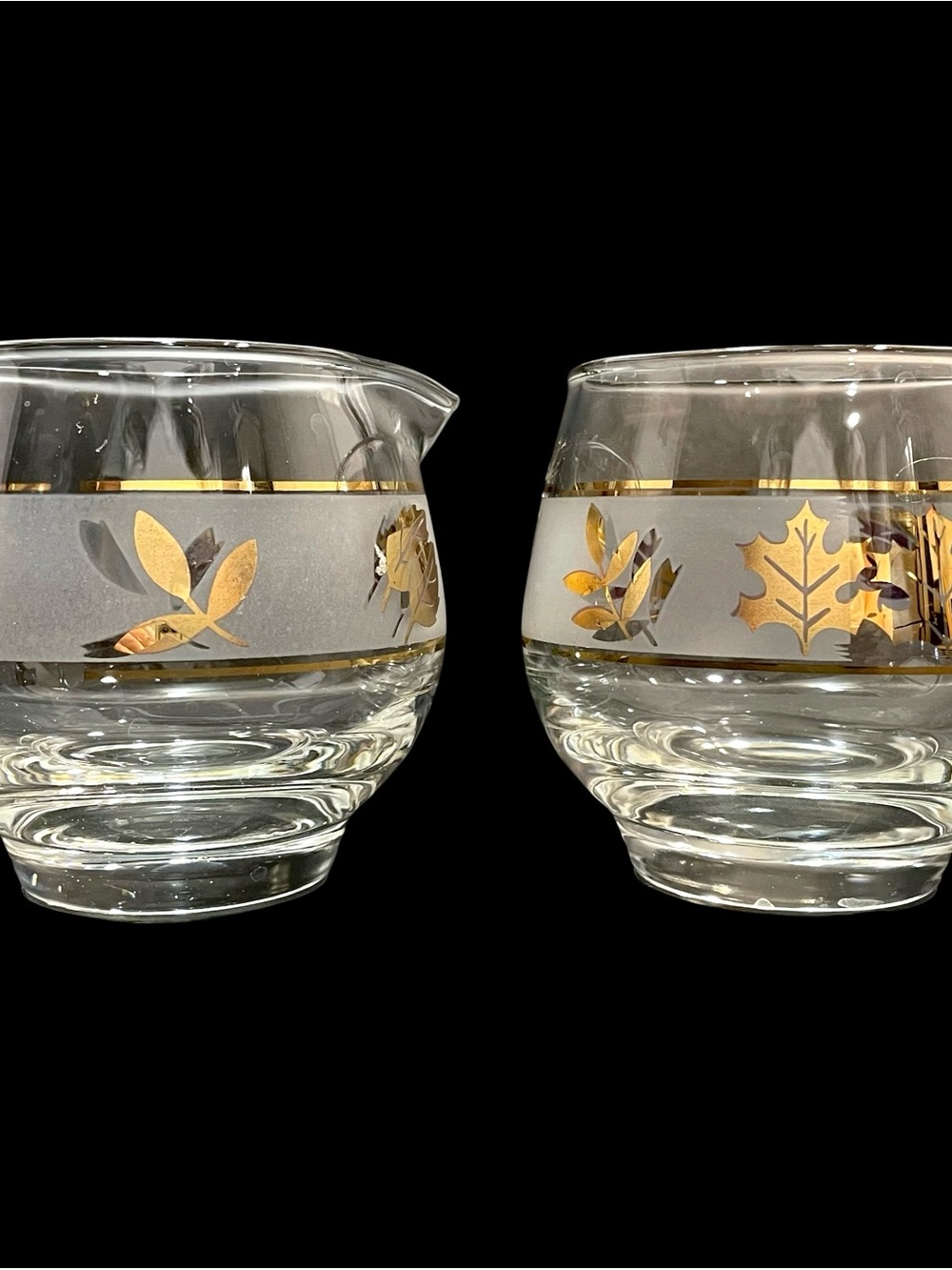 Vintage 1950s Libbey Glass Golden Foliage Open Sugar Creamer Gold Leaves Frosted
